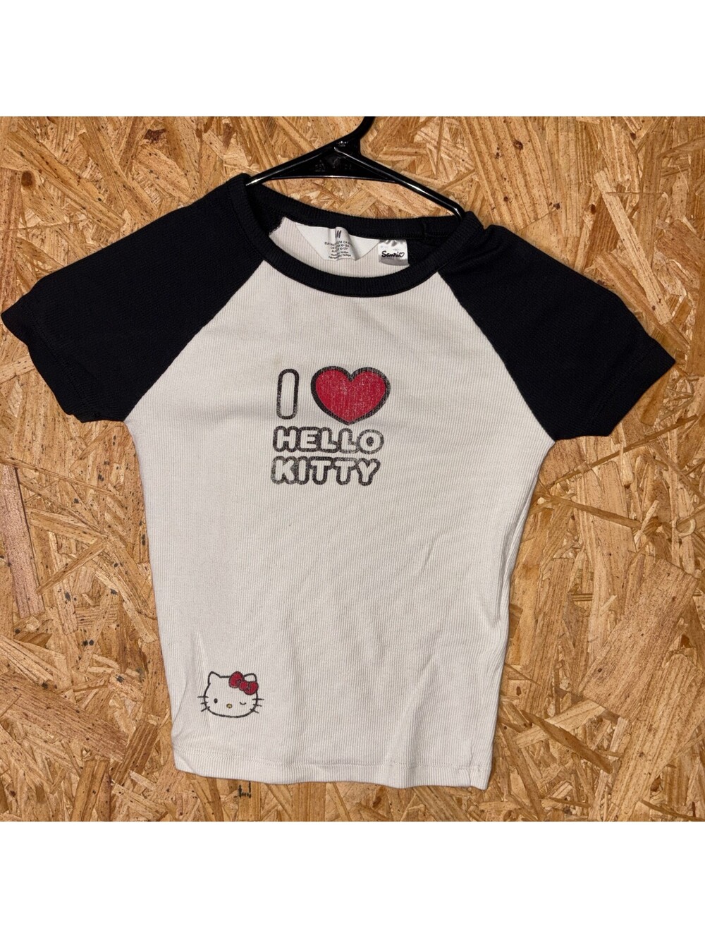 H&M Hello Kitty Womens White Black Raglan Tee Used